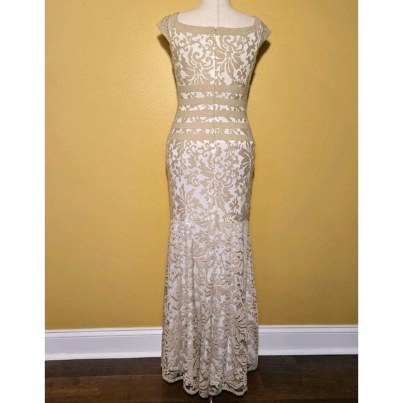 Tadashi Shoji Dress 8 Textured Lace Mermaid Gown Floral Regency 3K1168L Beige MB - Picture 4 of 10
